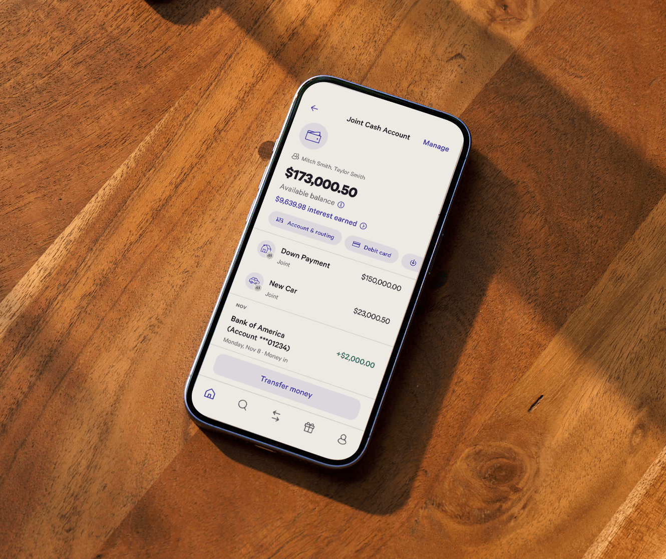 image of phone with a Wealthfront joint cash account